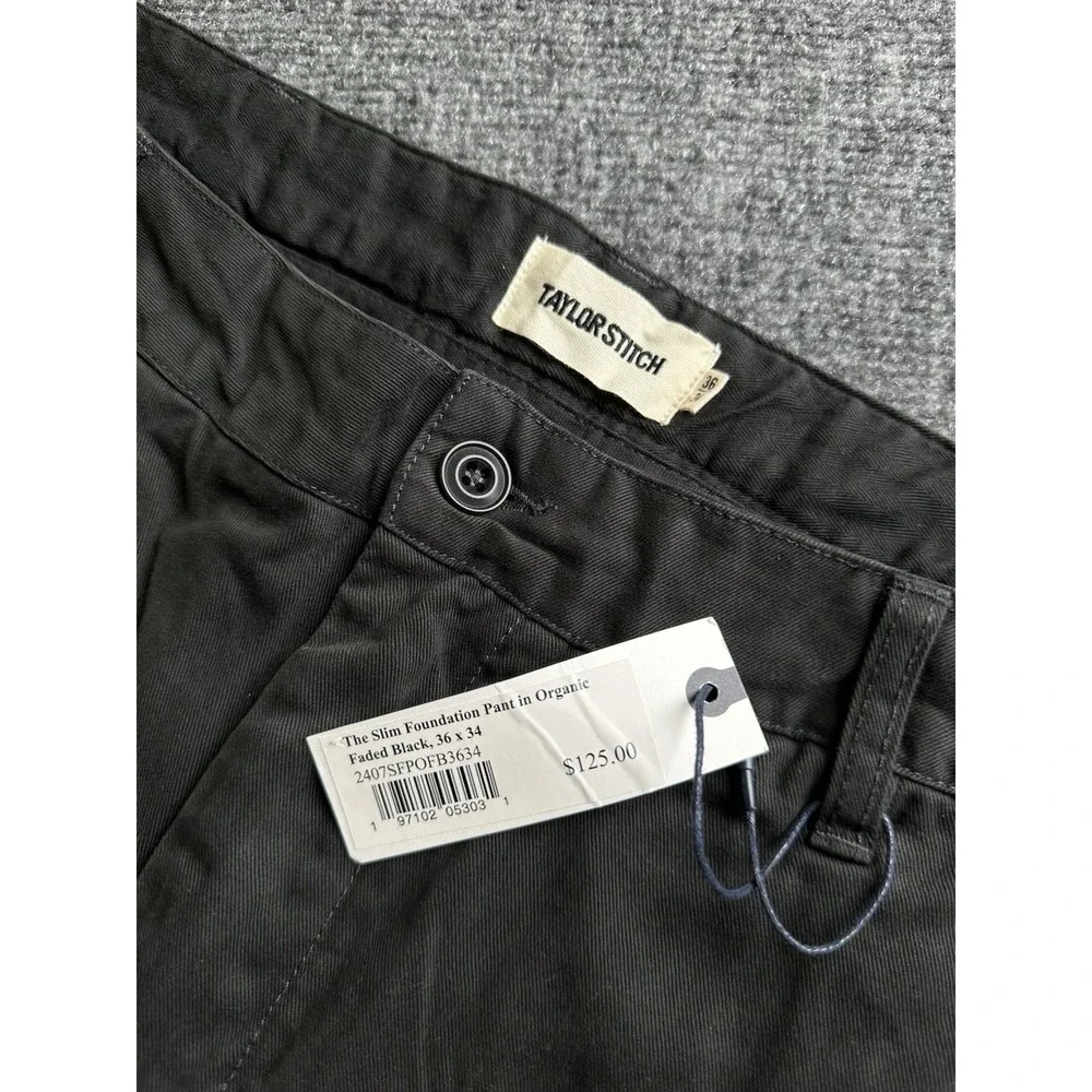 Mens Taylor Stitch Foundation Slim Organic Pants NWT Faded Black , Size 36x34